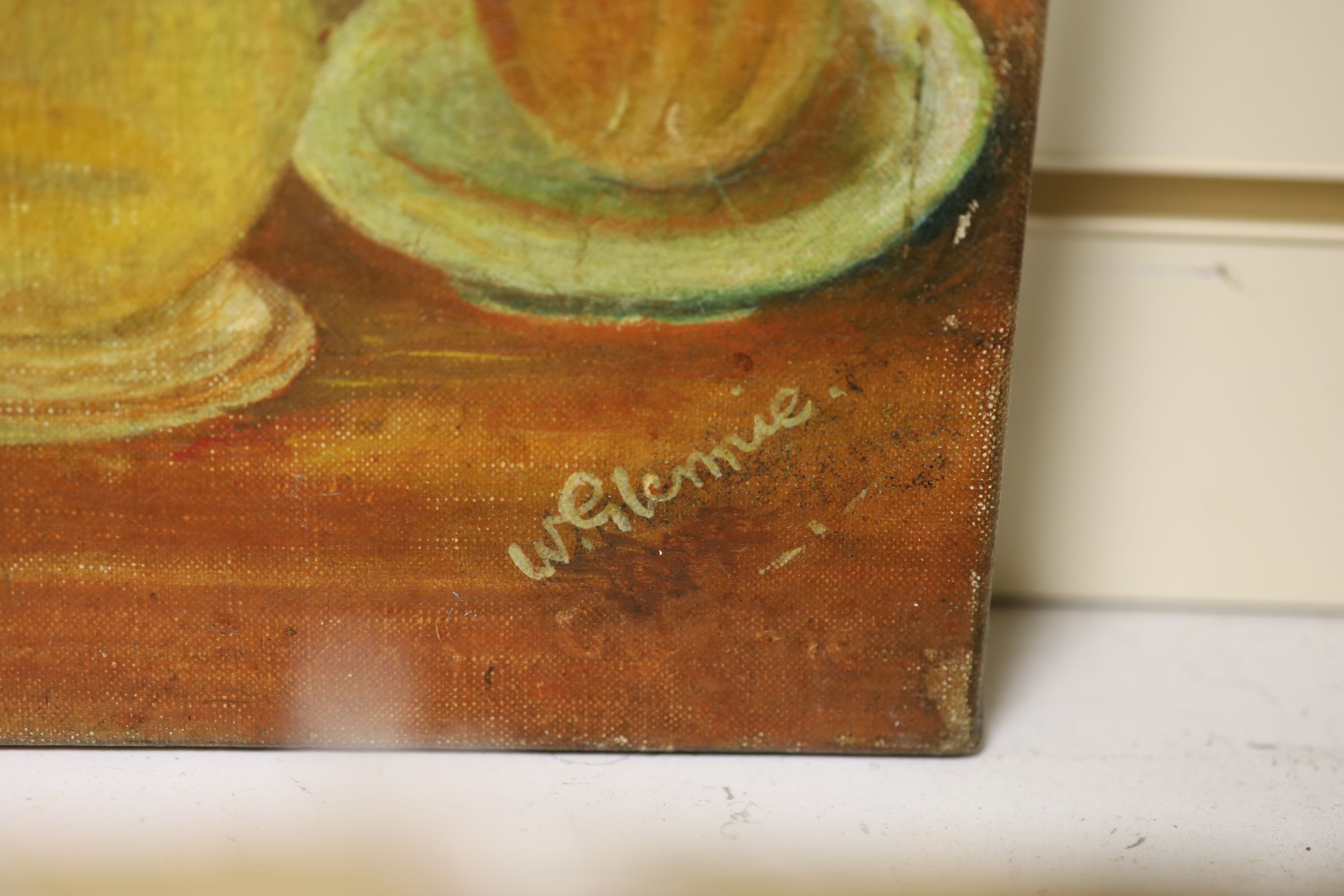 W. Glennie, oil on canvas, Table top still life, signed, 51 x 61cm, unframed